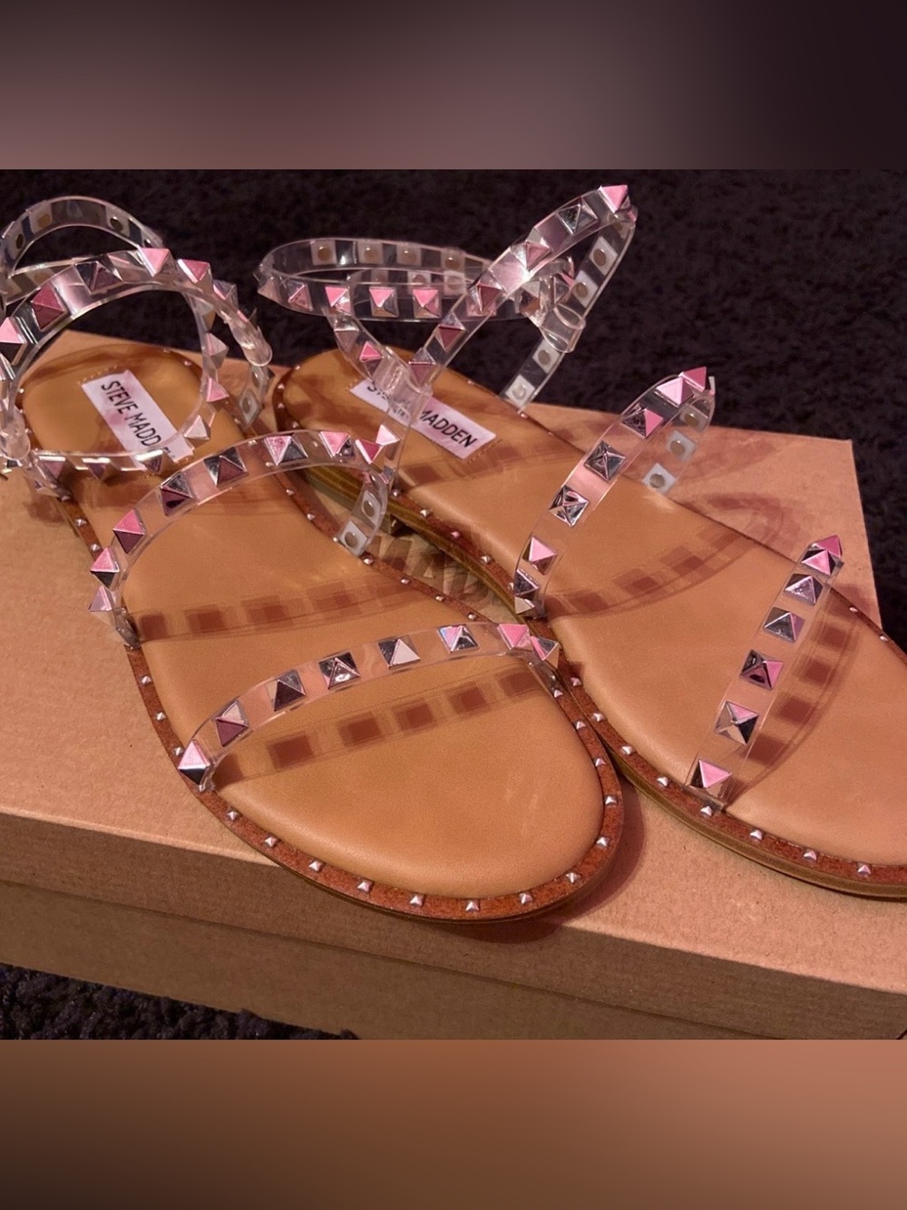 Steve Madden Clear Studded Sandals with Tan Footbed